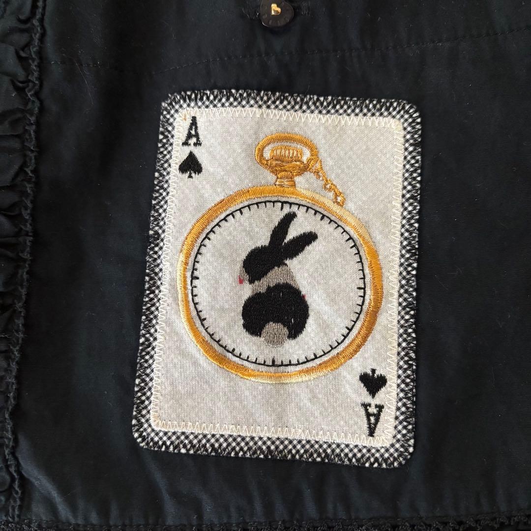 ★レア★ピンクハウス サロペットエプロン 黒 アリス ウサギ トランプ　タブリエ