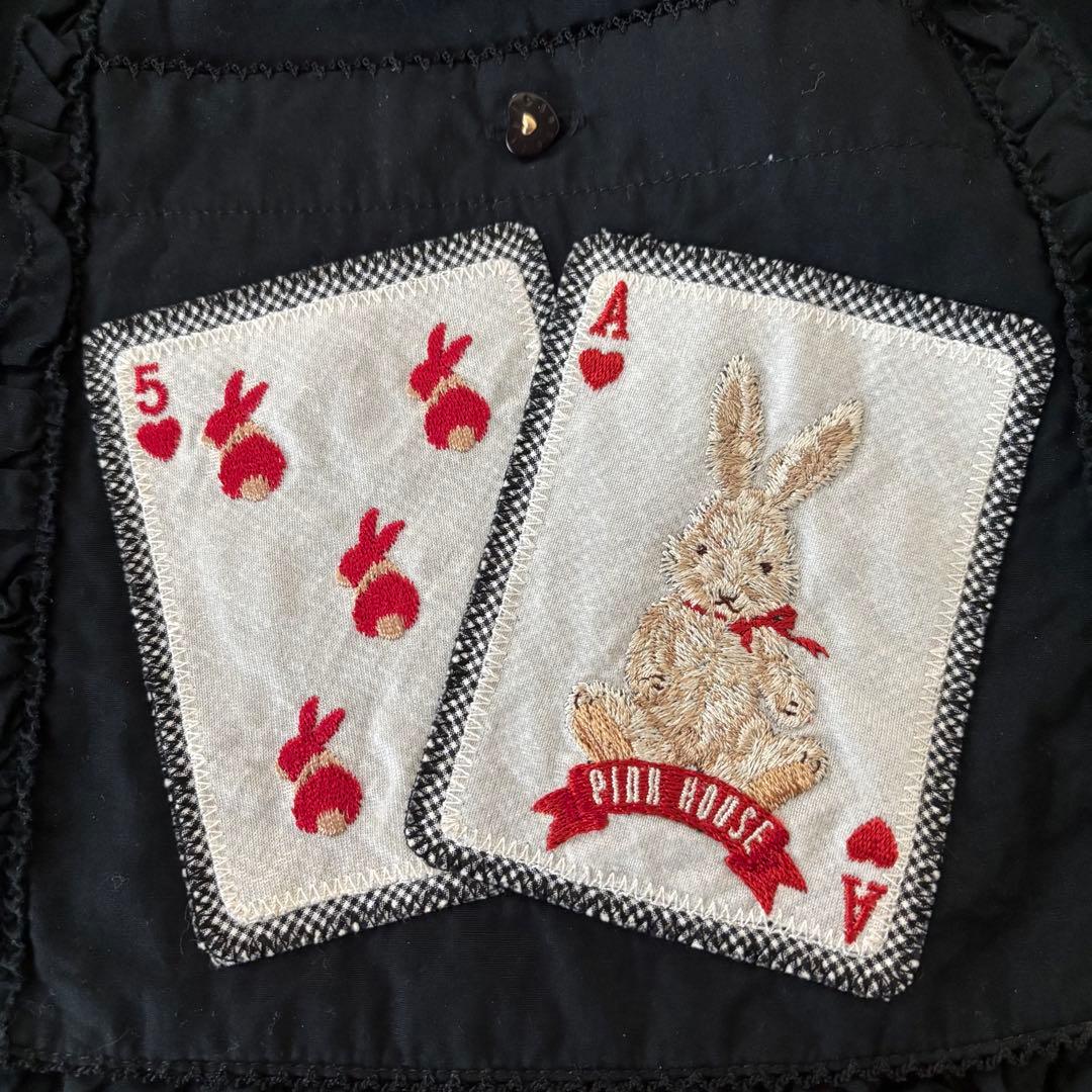 ★レア★ピンクハウス サロペットエプロン 黒 アリス ウサギ トランプ　タブリエ