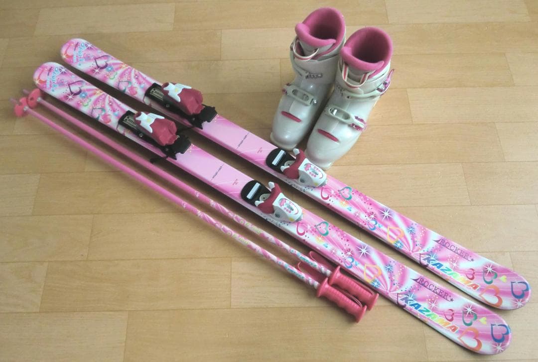 ■1月限定■送料無料■KAZAMA■子供用スキーセット■126/23■WAX済■