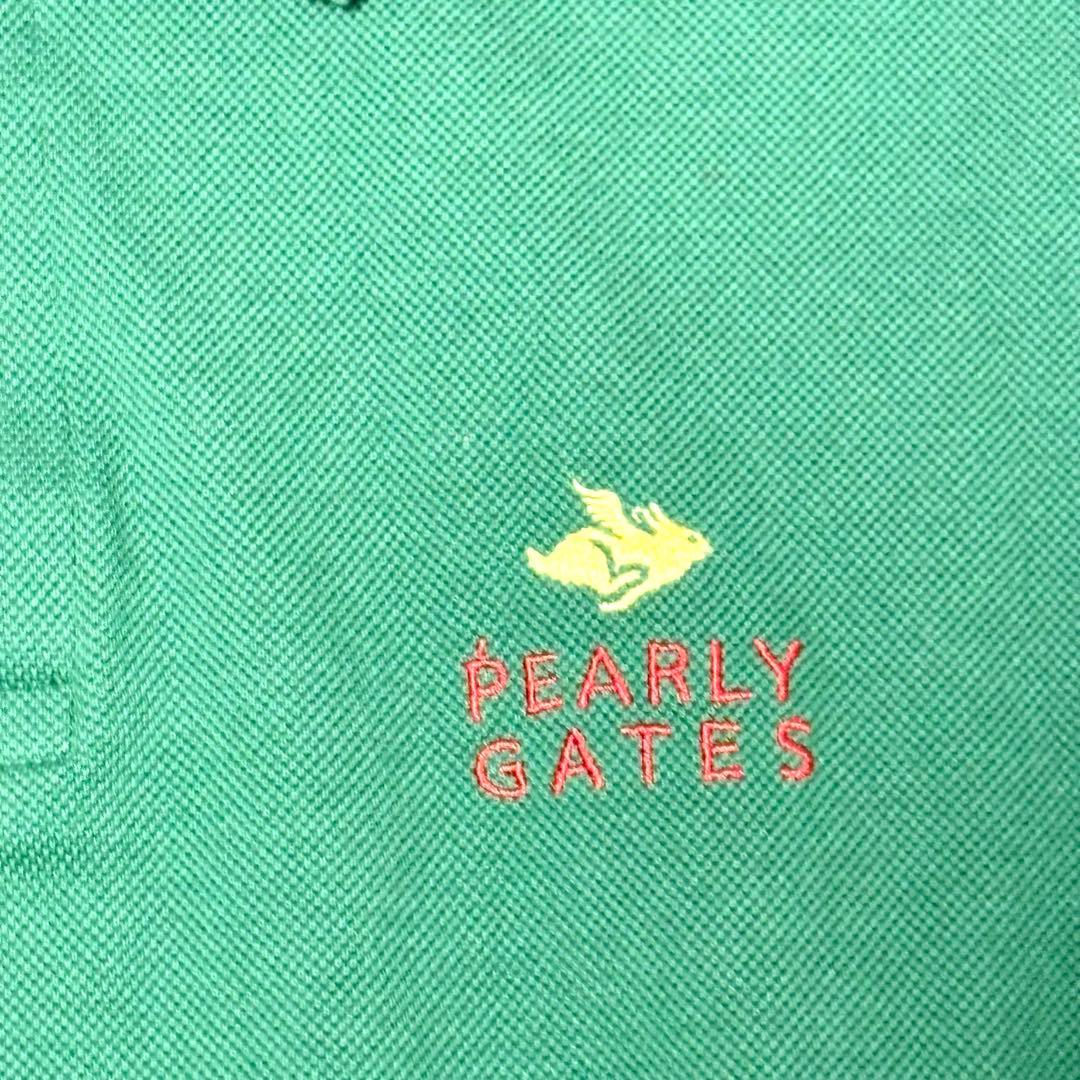 【極美品】パーリーゲイツ　ゴルフ 長袖ポロシャツ　コットン　ロゴ刺繍　緑　M