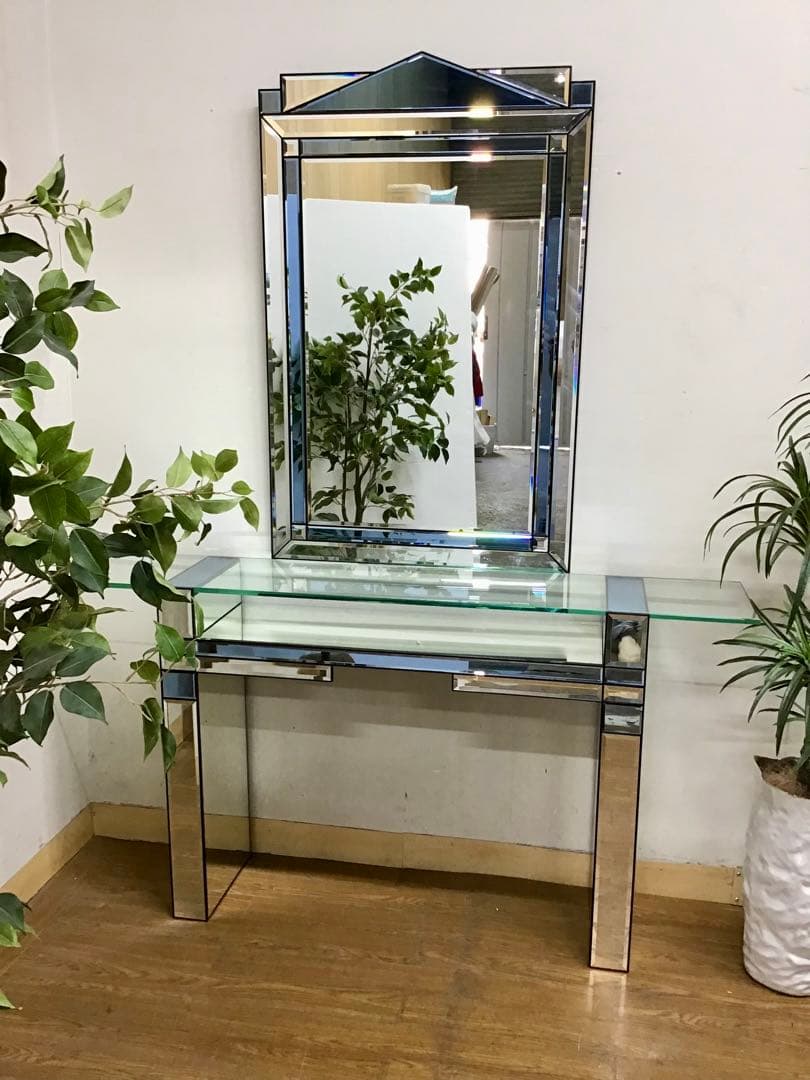 管987☆ベルギー製☆DEKNUDT☆デクヌートミラー☆ガラスコンソールテーブル