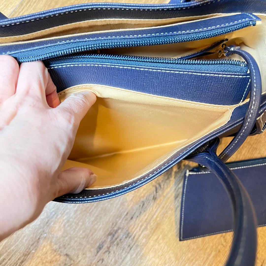 Kitamura キタムラネイビー ハンドバッグ ポーチ付き