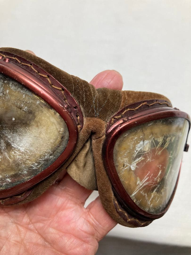 航空眼鏡　ゴーグル　飛行機マーク（青木ー深澤航空光機）　旧日本軍　希少