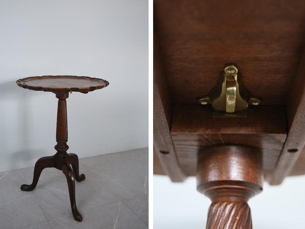 英国アンティーク◇木製チルトトップテーブル/折畳式机サイドテーブル(92-198