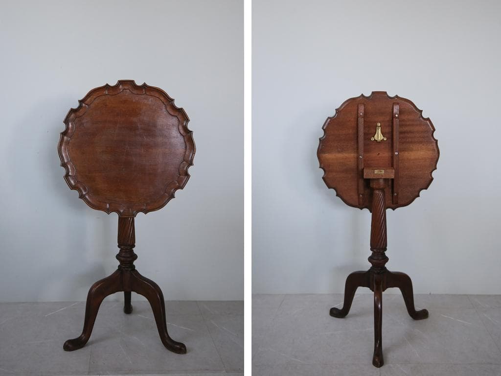 英国アンティーク◇木製チルトトップテーブル/折畳式机サイドテーブル(92-198