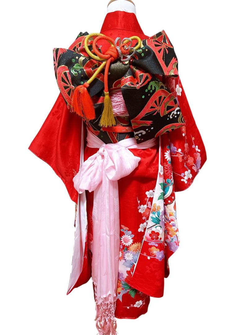 王道!!正絹赤系♡七五三　7歳　女の子　フルセット　一式　黒