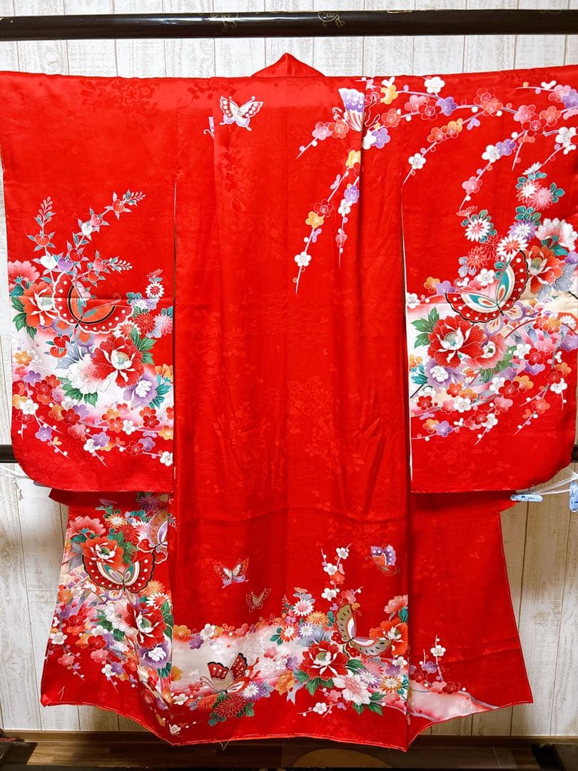 王道!!正絹赤系♡七五三　7歳　女の子　フルセット　一式　黒