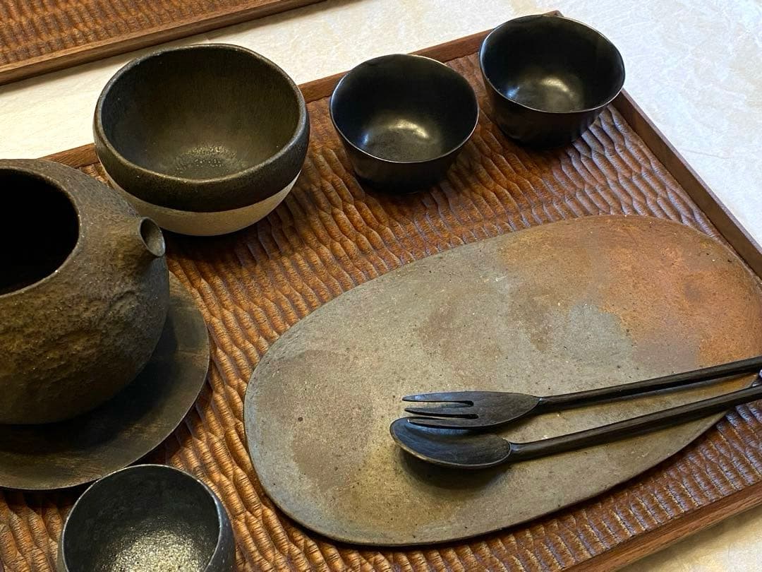 【特価】　高塚和則　一人膳　2客セット　角盆　トレイ　トレー　木工　作家