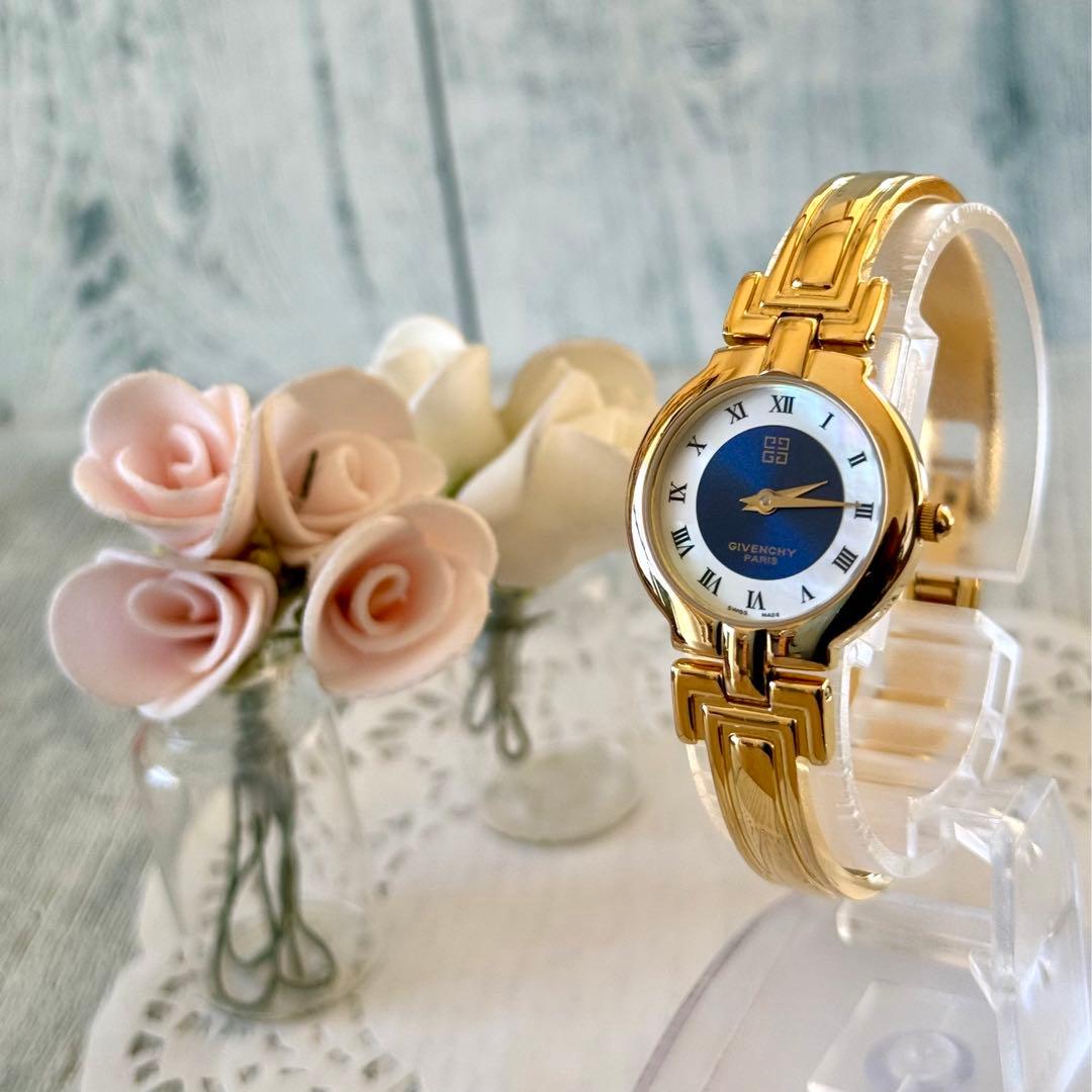 【電池交換済】GIVENCHY ジバンシー 腕時計 バングル ラウンド ゴールド