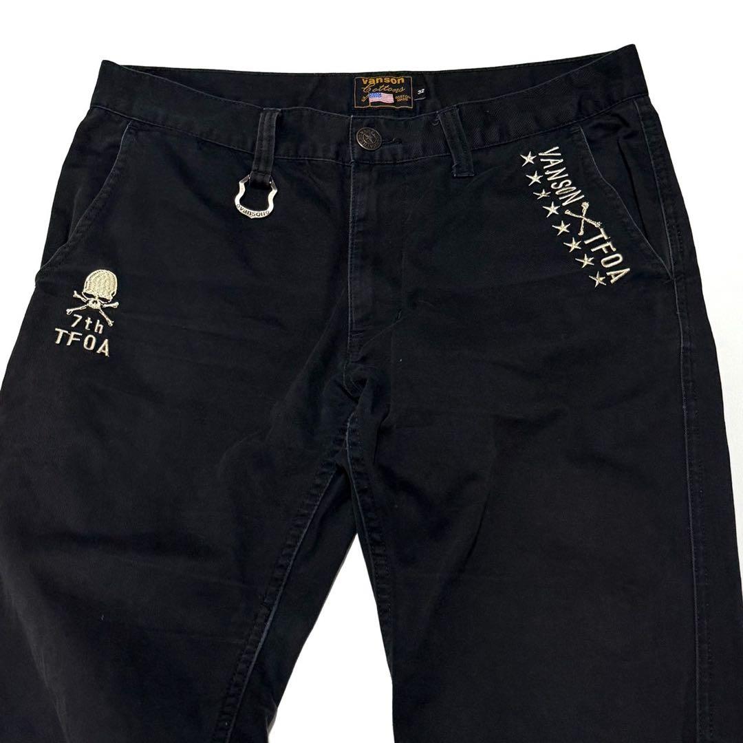 【希少】 VANSON × TFOA 刺繍 チノパン 武装戦線 デスラビット 黒