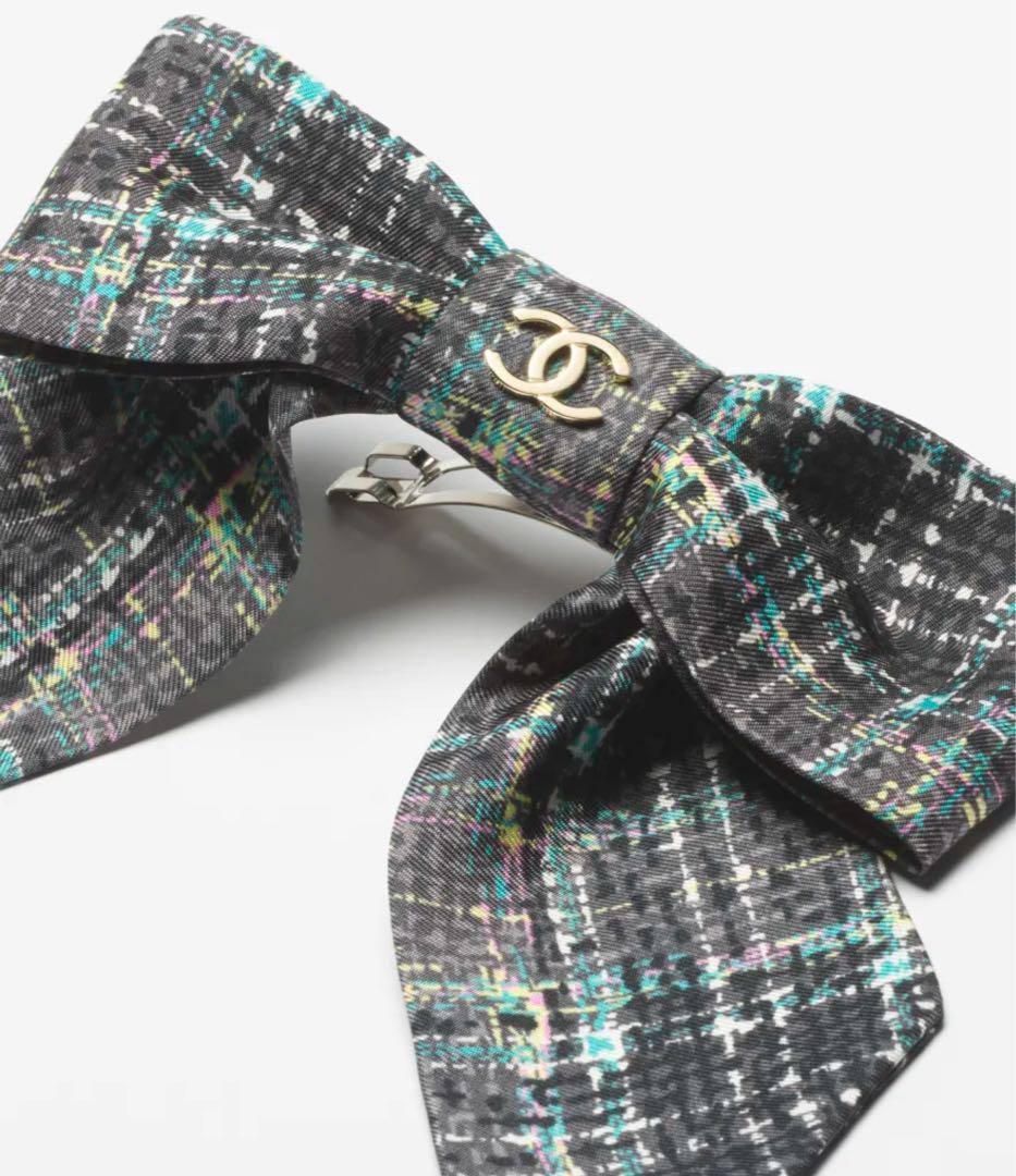 値下げ！新品未使用　シャネル　ツイード柄　ボウ　バレッタ　リボン　ピンク　25B