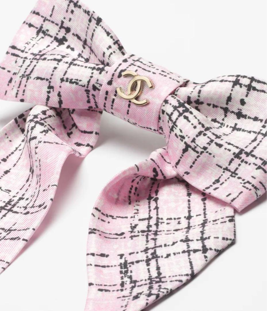 値下げ！新品未使用　シャネル　ツイード柄　ボウ　バレッタ　リボン　ピンク　25B