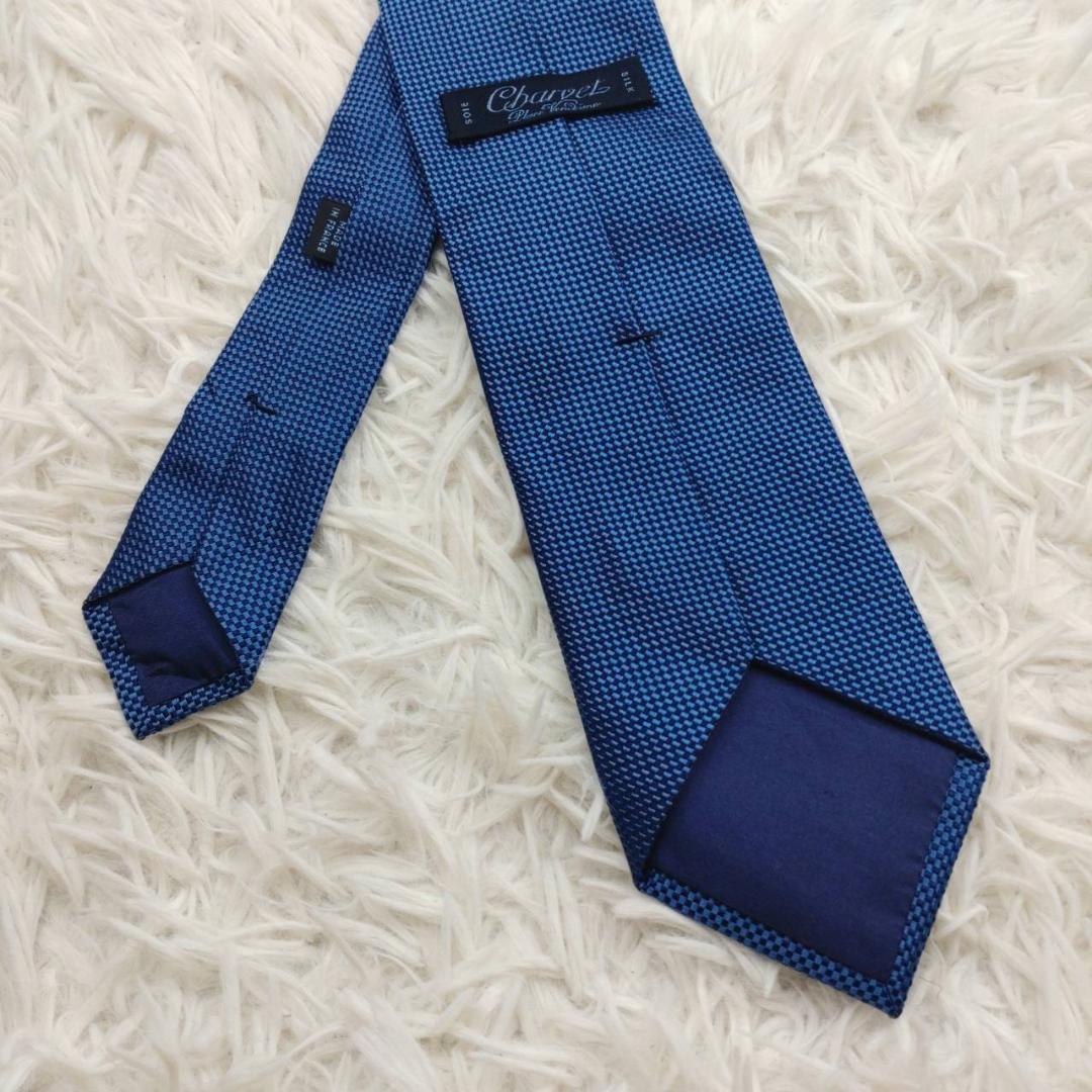 シャルベ 高級シルクネクタイ 総柄 ブルー