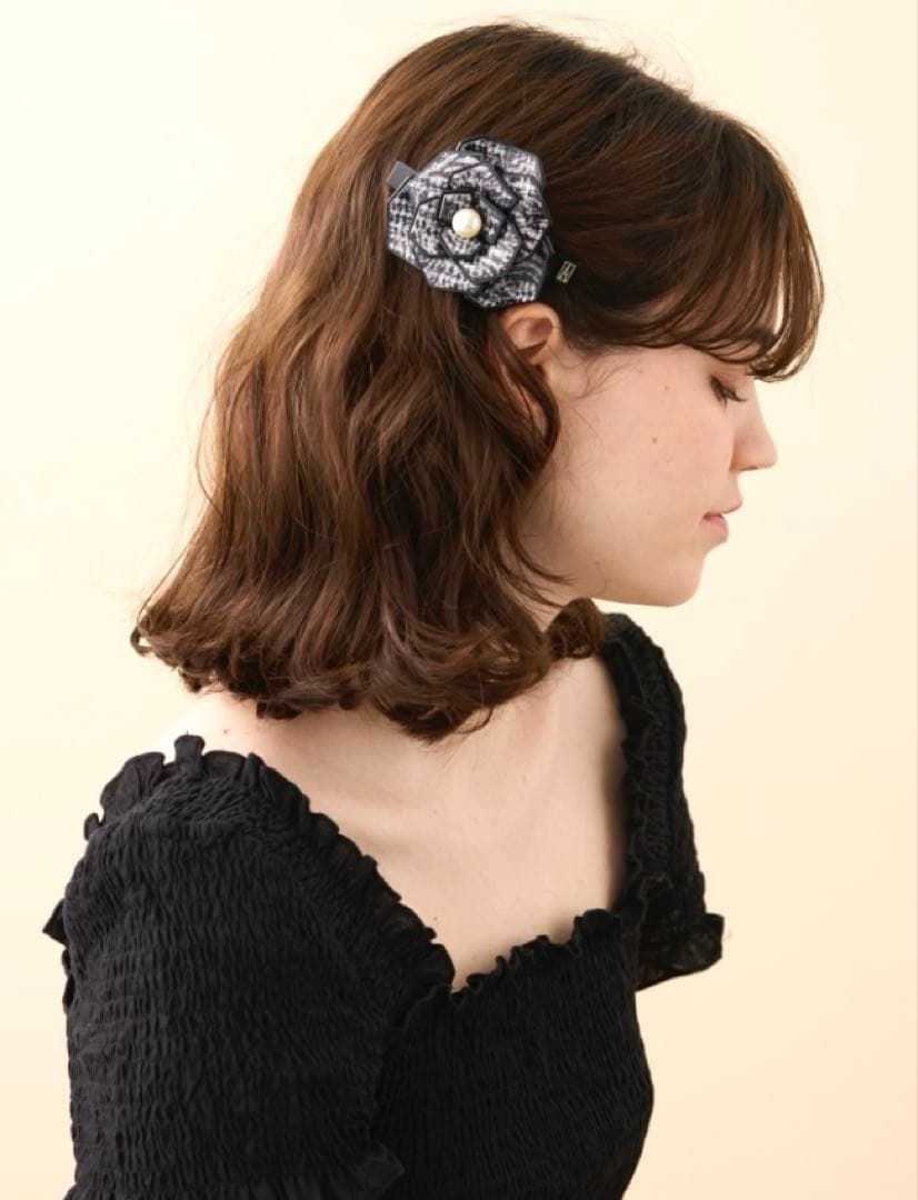 【新品未開封】アレクサンドルドゥパリ カメリア バレッタ 千鳥柄