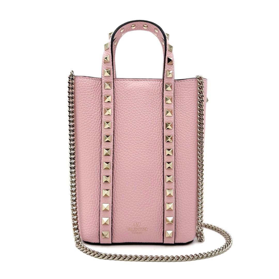 ヴァレンティノ ロックスタッズ チェーンポーチ チェーンショルダーバッグ ピンク