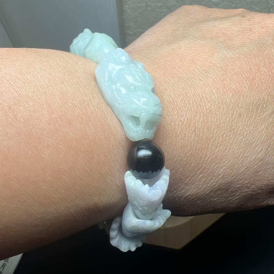 魔除けの王様モリオン&翡翠　龍神ブレスレット