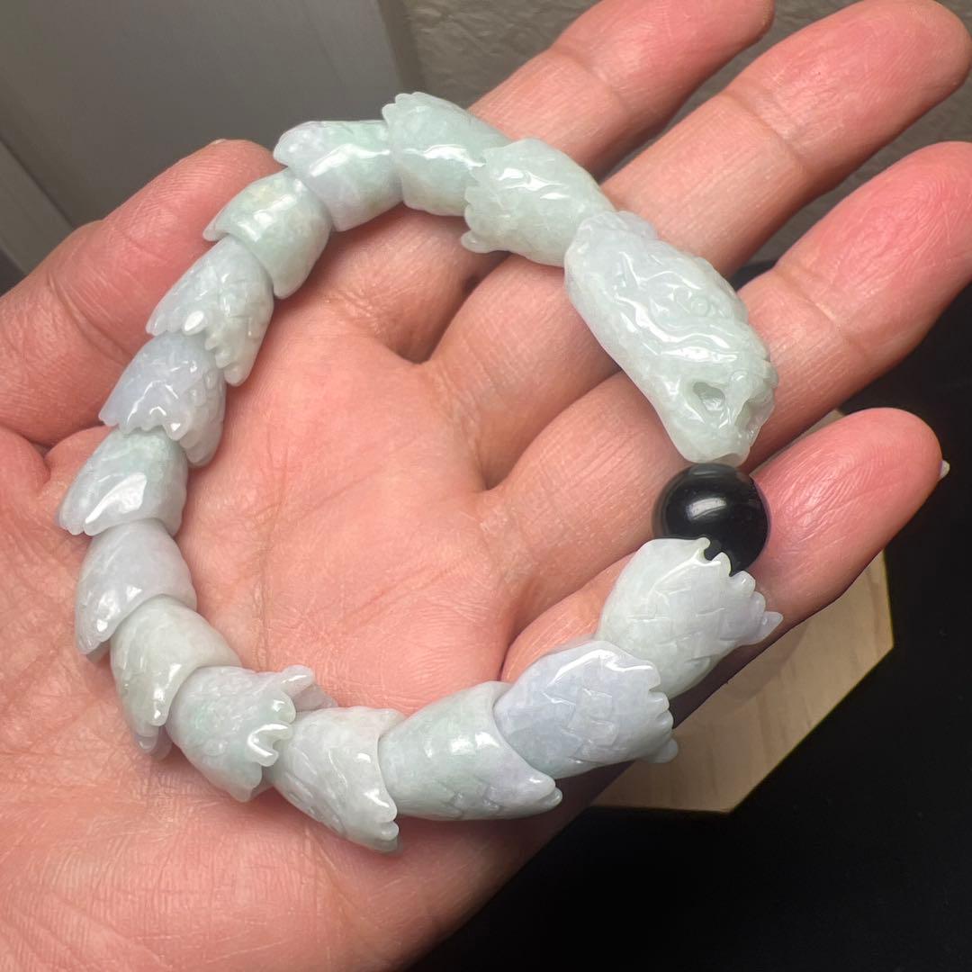 魔除けの王様モリオン&翡翠　龍神ブレスレット