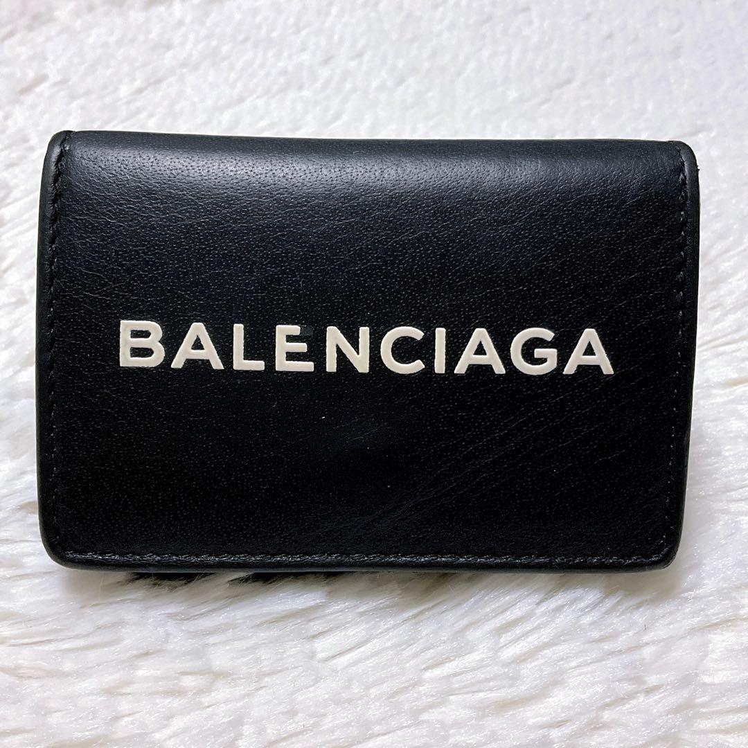 ♡美品♡バレンシアガ エブリディ キャッシュ 三つ折り財布 レザー ロゴ 黒