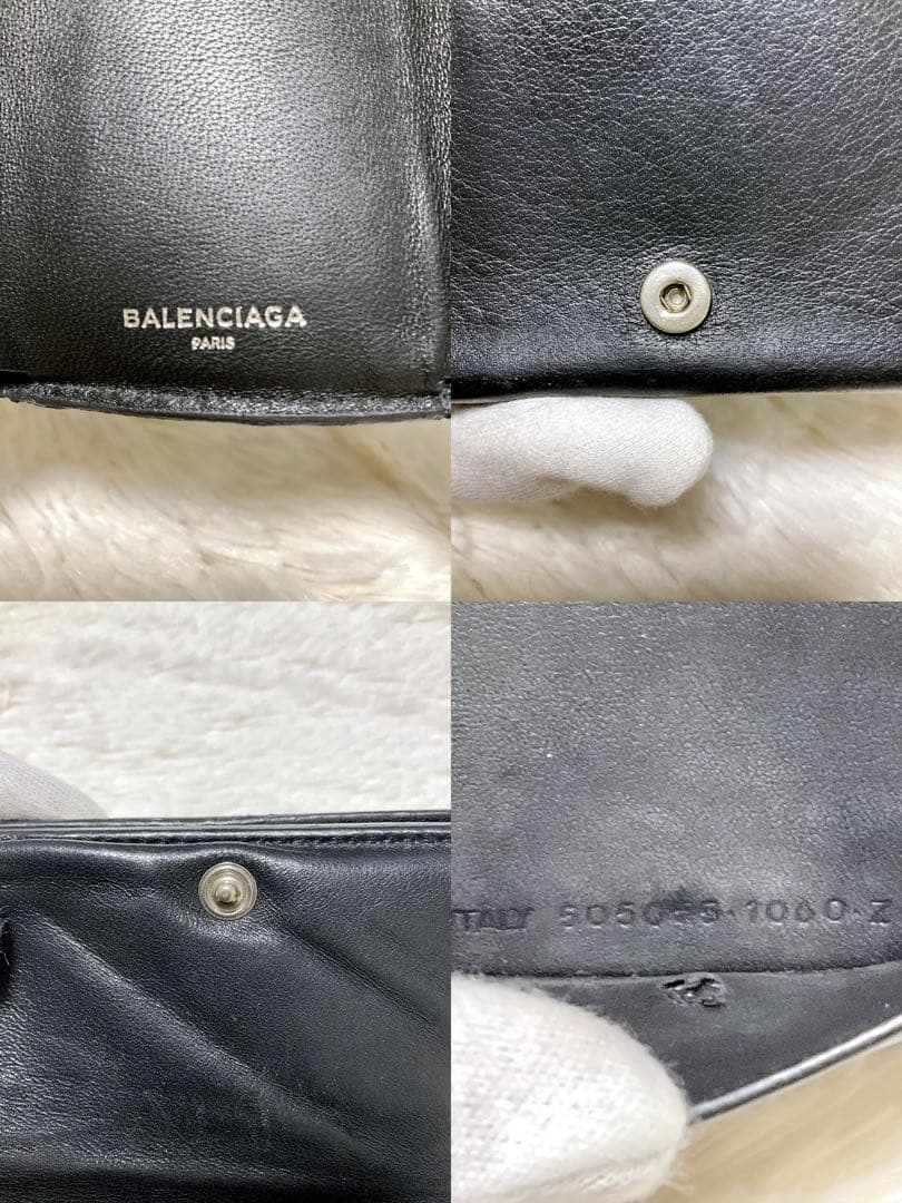 ♡美品♡バレンシアガ エブリディ キャッシュ 三つ折り財布 レザー ロゴ 黒