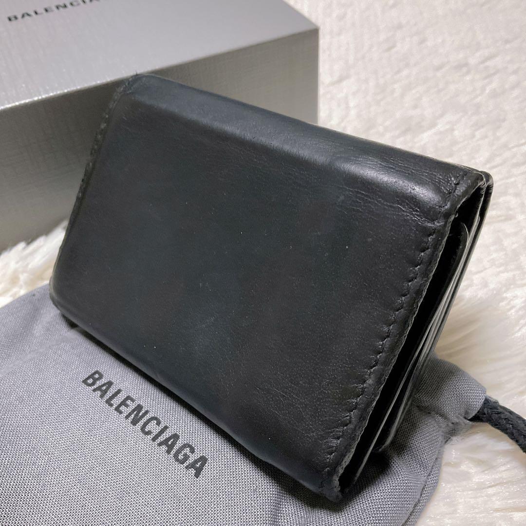 ♡美品♡バレンシアガ エブリディ キャッシュ 三つ折り財布 レザー ロゴ 黒