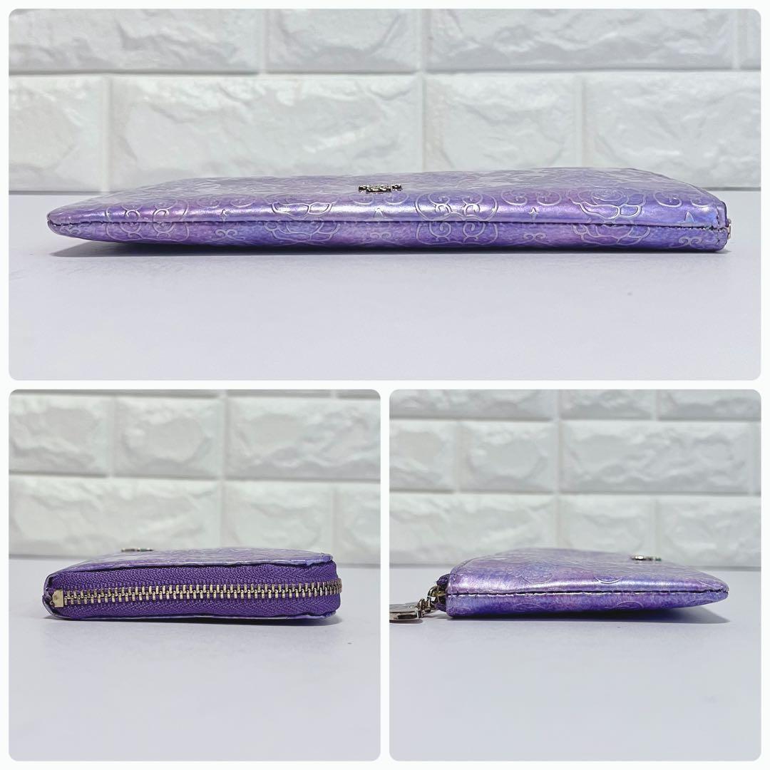 ANNA SUI ローズハート バタフライ L字ファスナー 長財布 ラベンダー