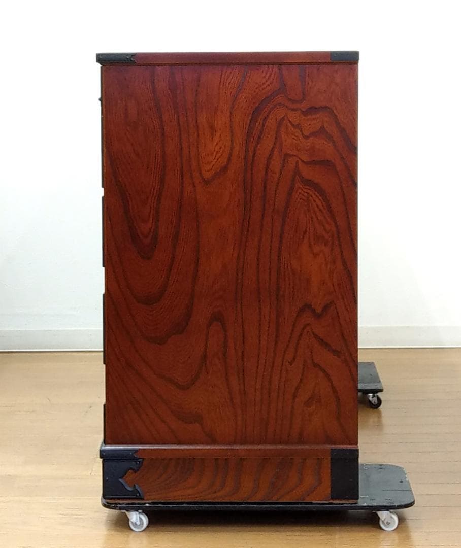 美品 内桐 欅(ケヤキ) 渦杢 杢目 彫刻 装飾金具 民芸手許箪笥 衣装箪笥