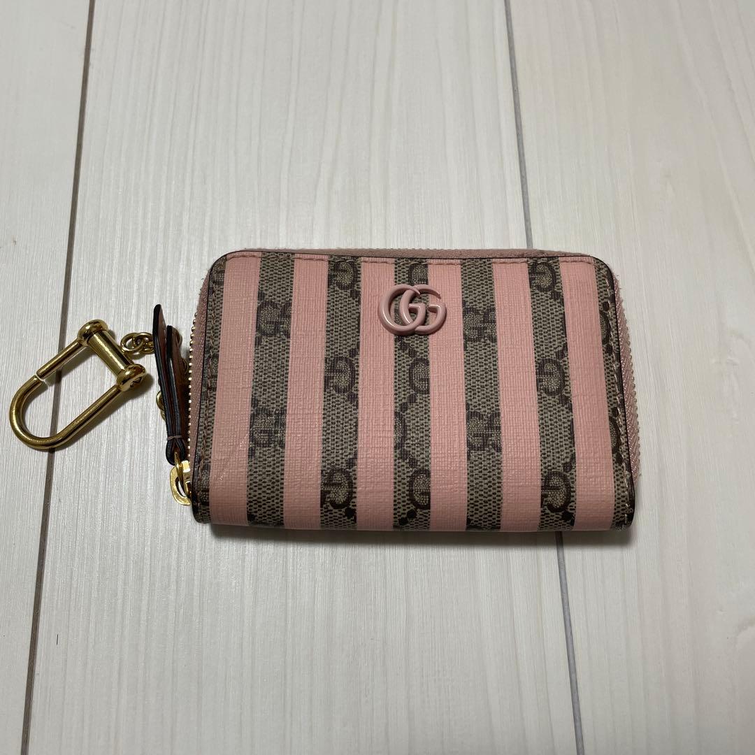 美品グッチ スプリーム ケース ラウンドファスナーキーチェーン レザーレディース