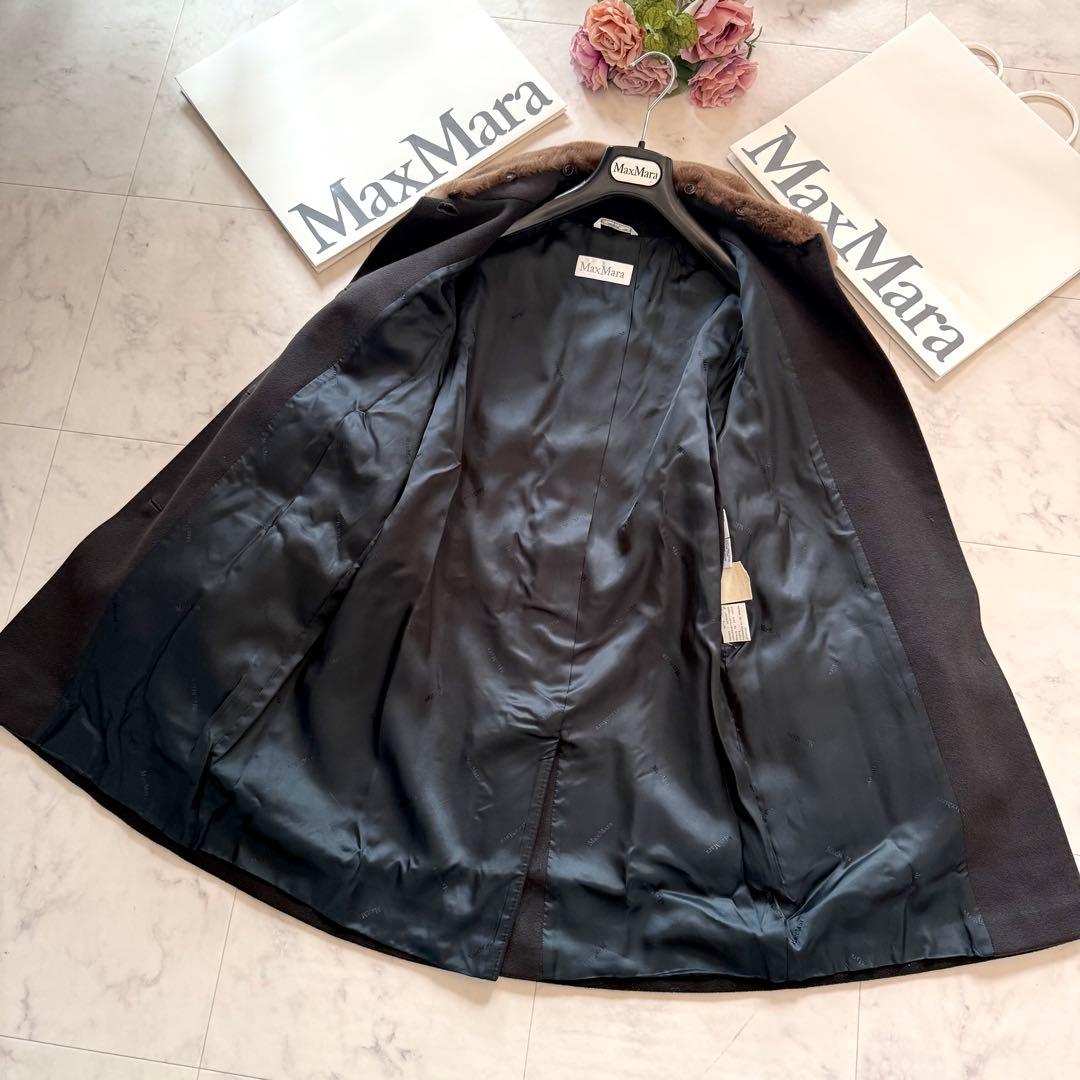 美品★マックスマーラ 白タグ カシミヤ混ベルテッドコート 取外可ファー襟 40