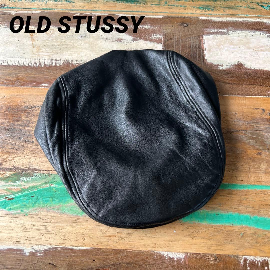 希少 old stussy レザー ハンチング 帽子 ベレー帽 ブラック