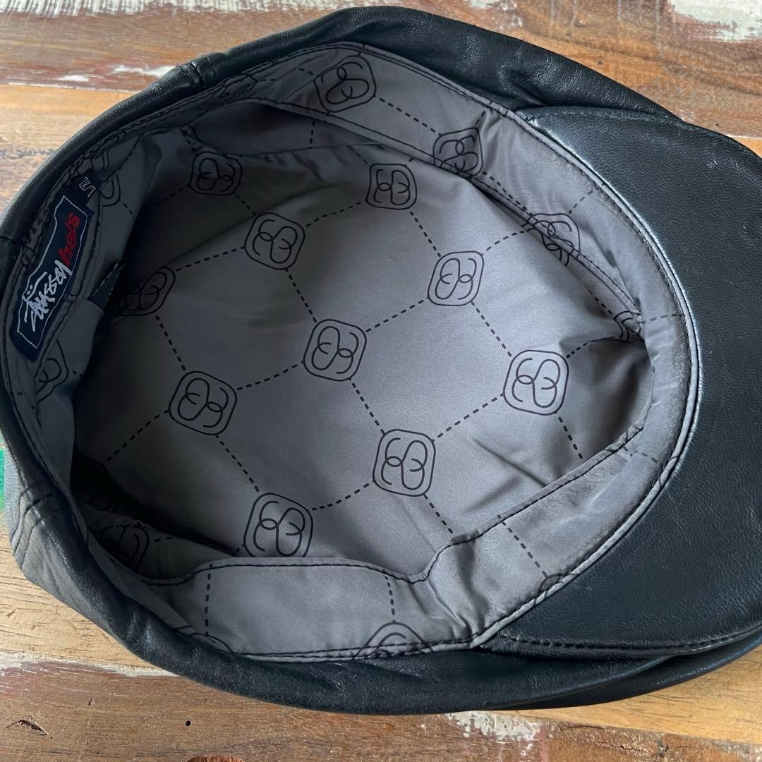 希少 old stussy レザー ハンチング 帽子 ベレー帽 ブラック