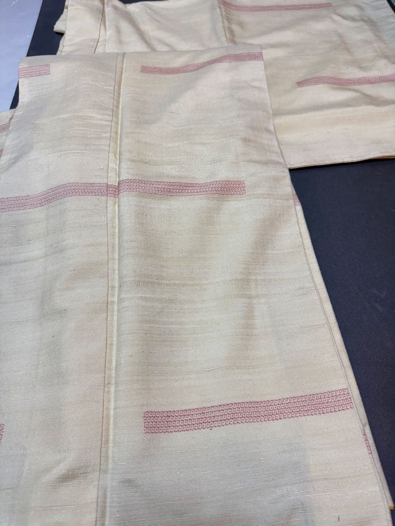 【銘品新品】西陣織染匠「美吉」小千谷紬 玉糸手引き真綿 生なり糸「亀甲絣橫段裂織