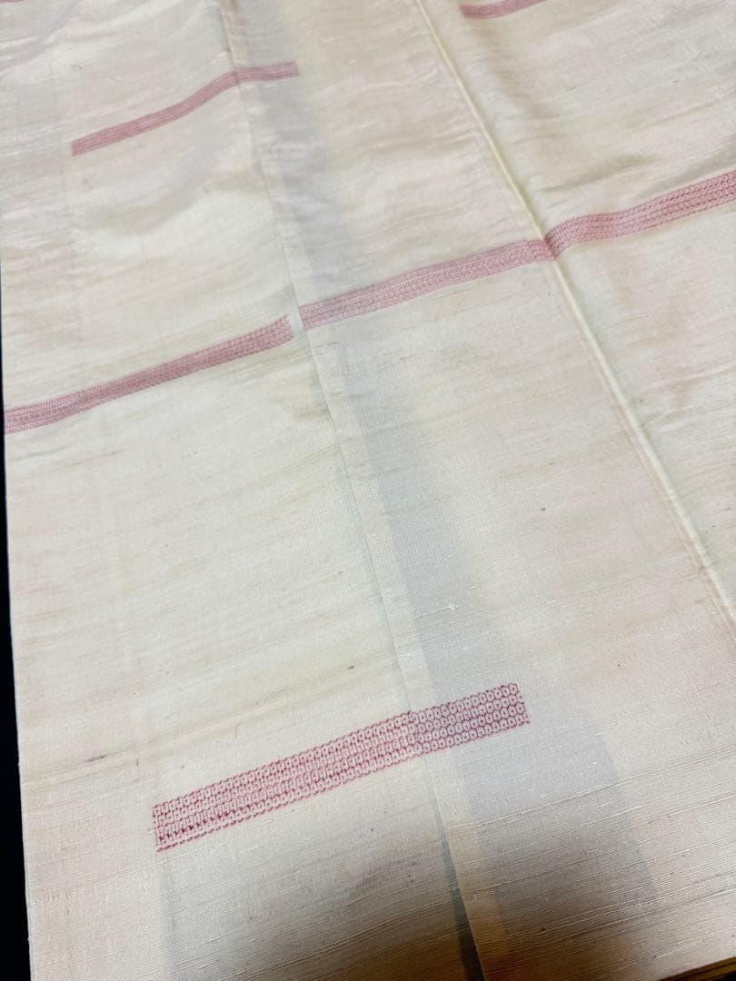 【銘品新品】西陣織染匠「美吉」小千谷紬 玉糸手引き真綿 生なり糸「亀甲絣橫段裂織