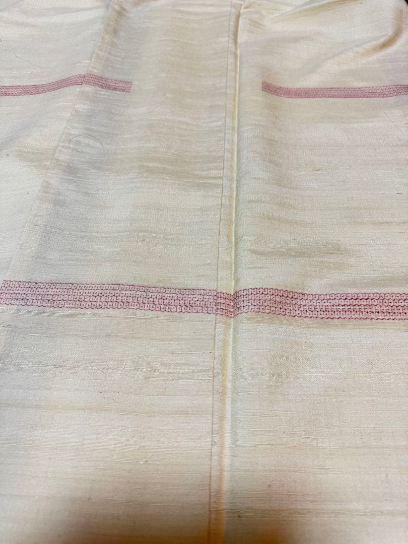 【銘品新品】西陣織染匠「美吉」小千谷紬 玉糸手引き真綿 生なり糸「亀甲絣橫段裂織