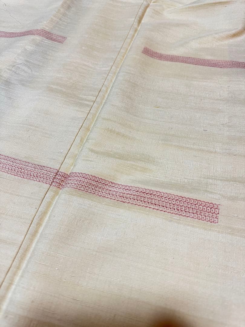 【銘品新品】西陣織染匠「美吉」小千谷紬 玉糸手引き真綿 生なり糸「亀甲絣橫段裂織