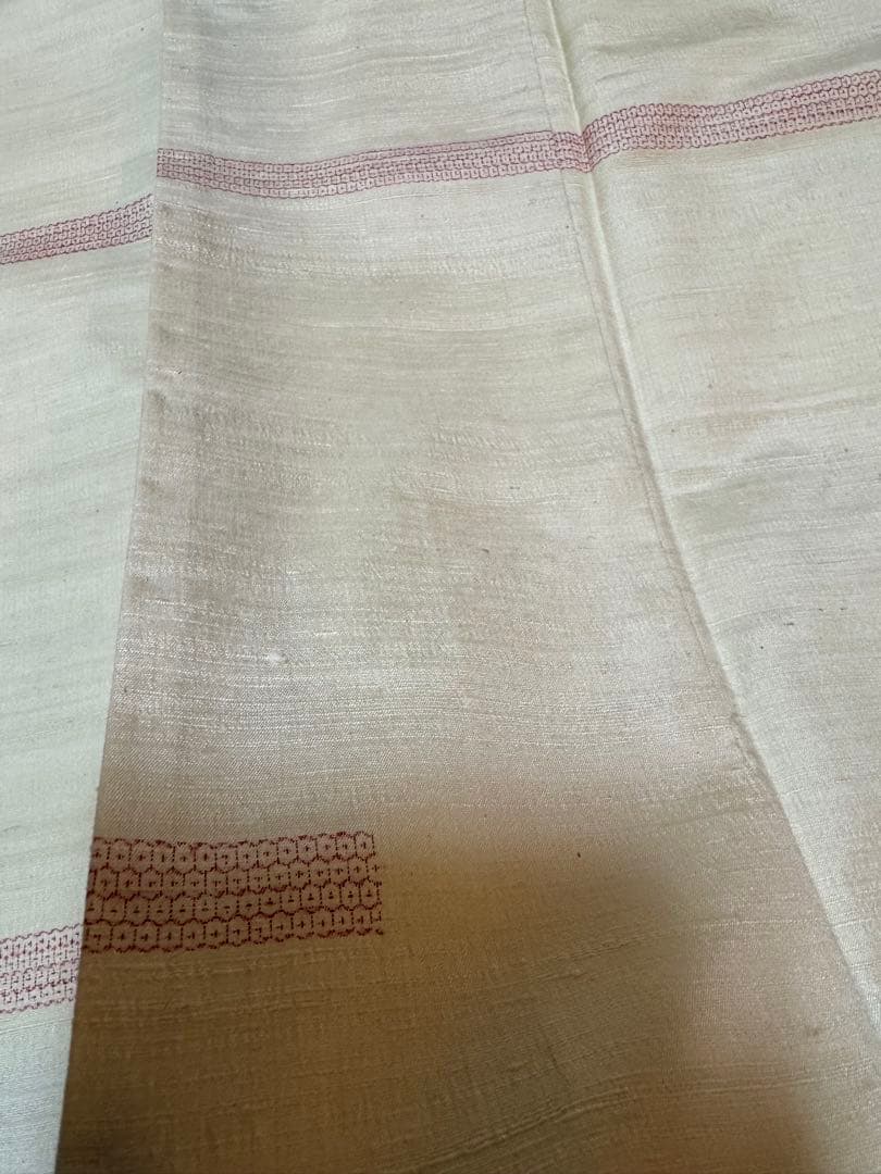 【銘品新品】西陣織染匠「美吉」小千谷紬 玉糸手引き真綿 生なり糸「亀甲絣橫段裂織