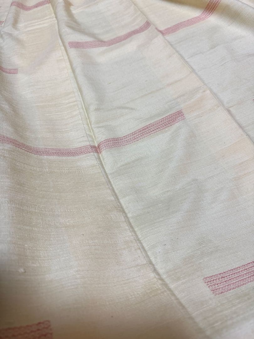 【銘品新品】西陣織染匠「美吉」小千谷紬 玉糸手引き真綿 生なり糸「亀甲絣橫段裂織