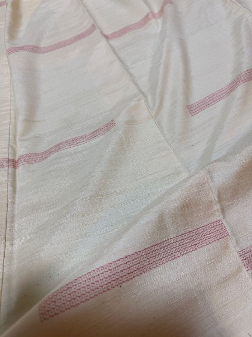 【銘品新品】西陣織染匠「美吉」小千谷紬 玉糸手引き真綿 生なり糸「亀甲絣橫段裂織