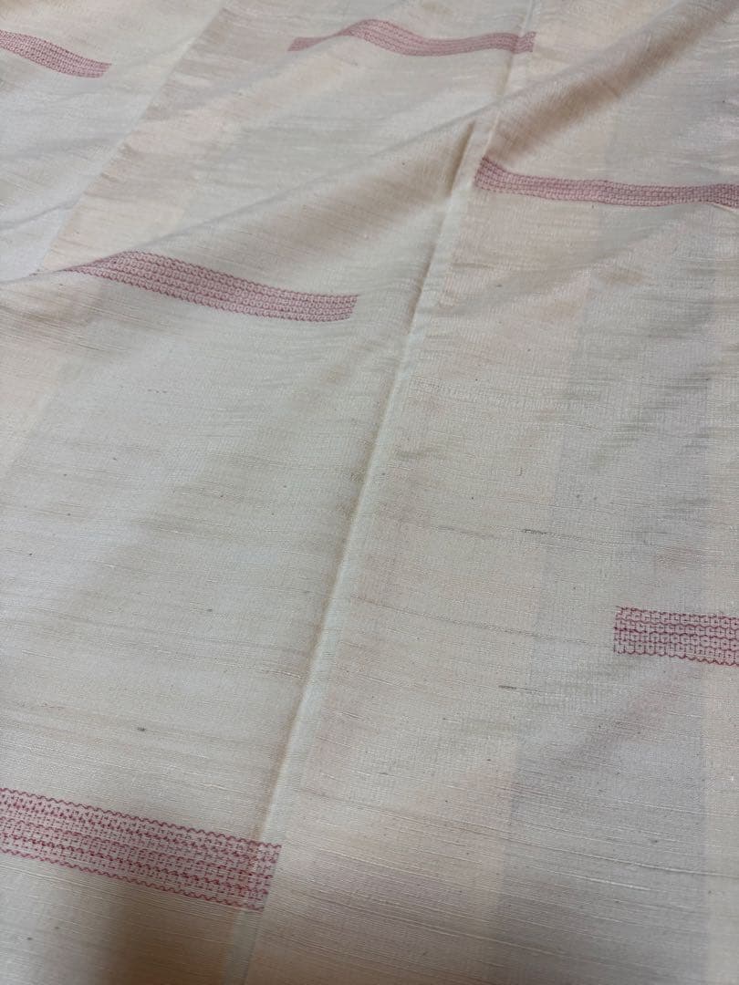 【銘品新品】西陣織染匠「美吉」小千谷紬 玉糸手引き真綿 生なり糸「亀甲絣橫段裂織