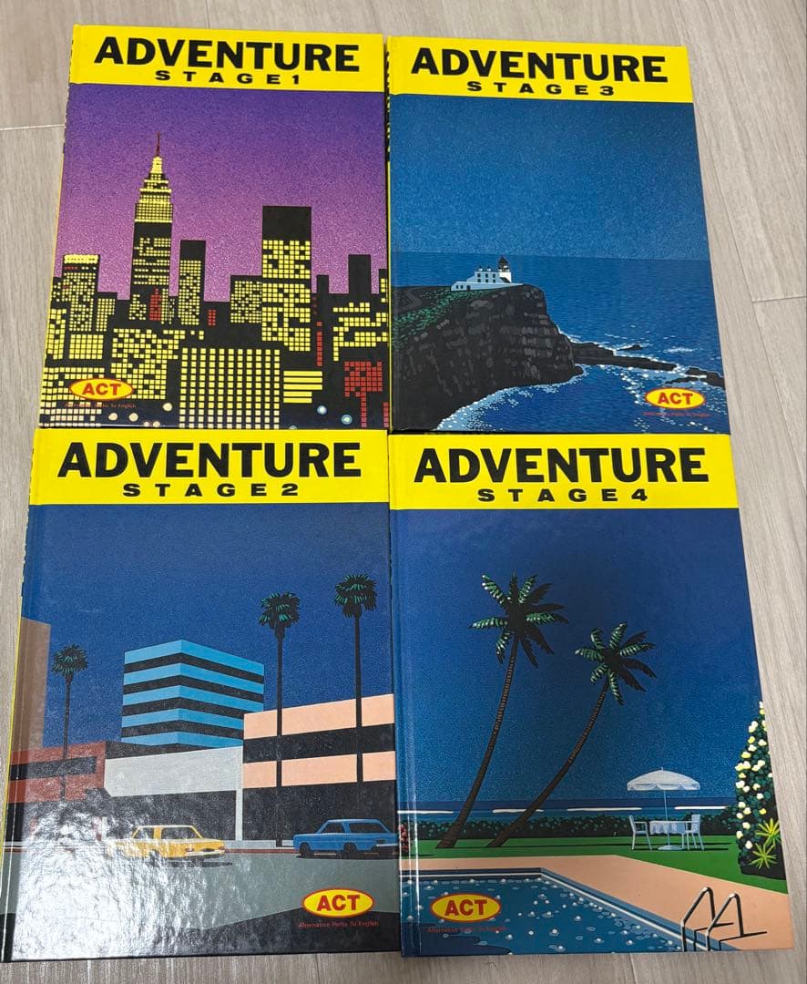 土屋秀、湯村輝彦、永井博 イラスト 英会話カセットテープ、テキスト、マップセット