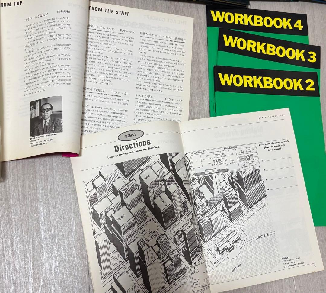 土屋秀、湯村輝彦、永井博 イラスト 英会話カセットテープ、テキスト、マップセット