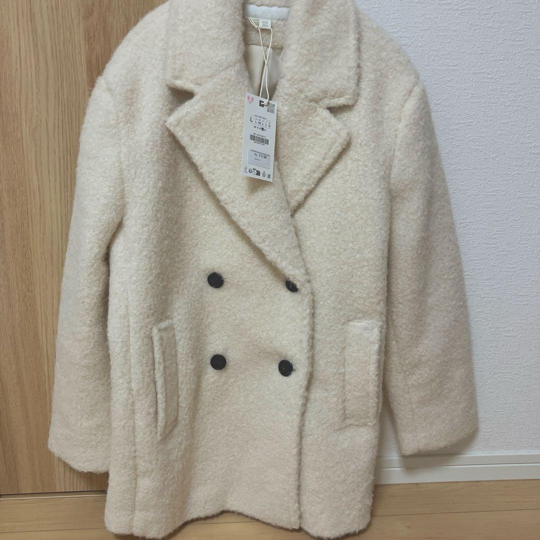 ZARA ブークレダブルブレストミディ丈コート　新品未使用タグ付き　Lサイズ