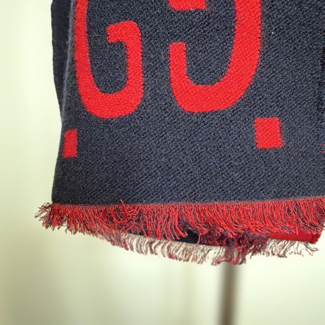 GUCCI GGロゴ ネイビー レッド マフラー