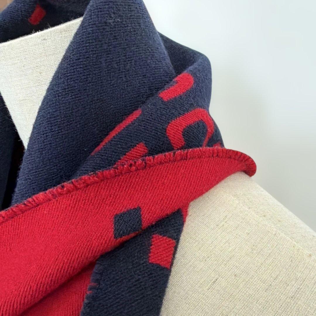 GUCCI GGロゴ ネイビー レッド マフラー