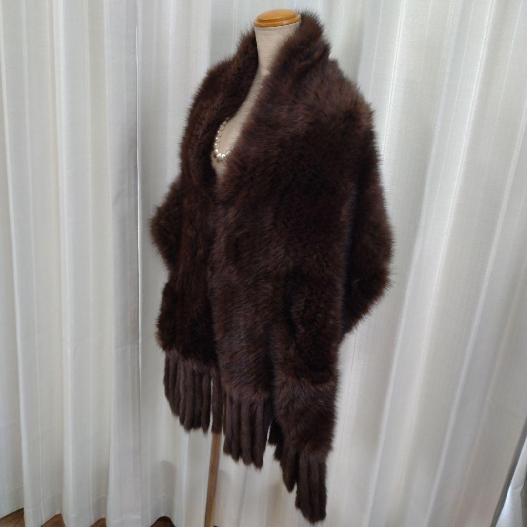 未使用✩幅45センチ✩ヤーン✩ロシアンセーブル✩ポケット有✩ファーショール