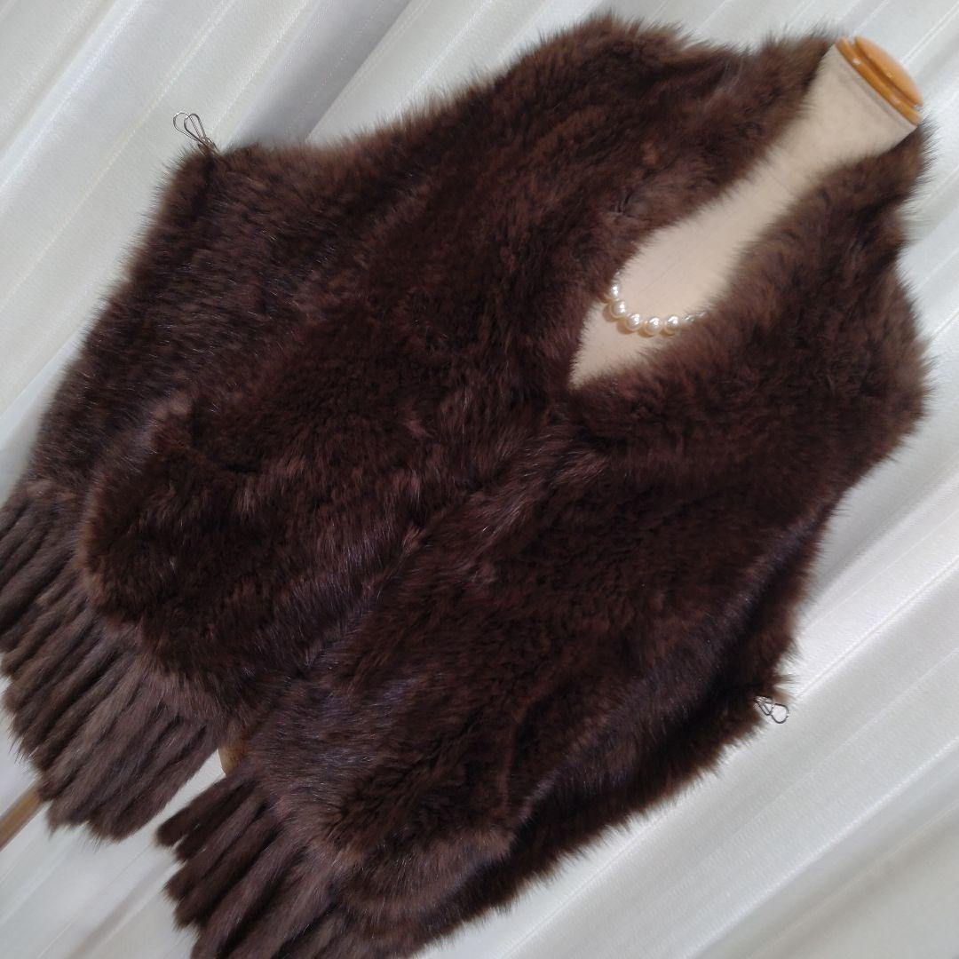 未使用✩幅45センチ✩ヤーン✩ロシアンセーブル✩ポケット有✩ファーショール