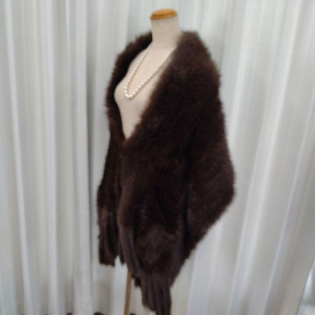 未使用✩幅45センチ✩ヤーン✩ロシアンセーブル✩ポケット有✩ファーショール