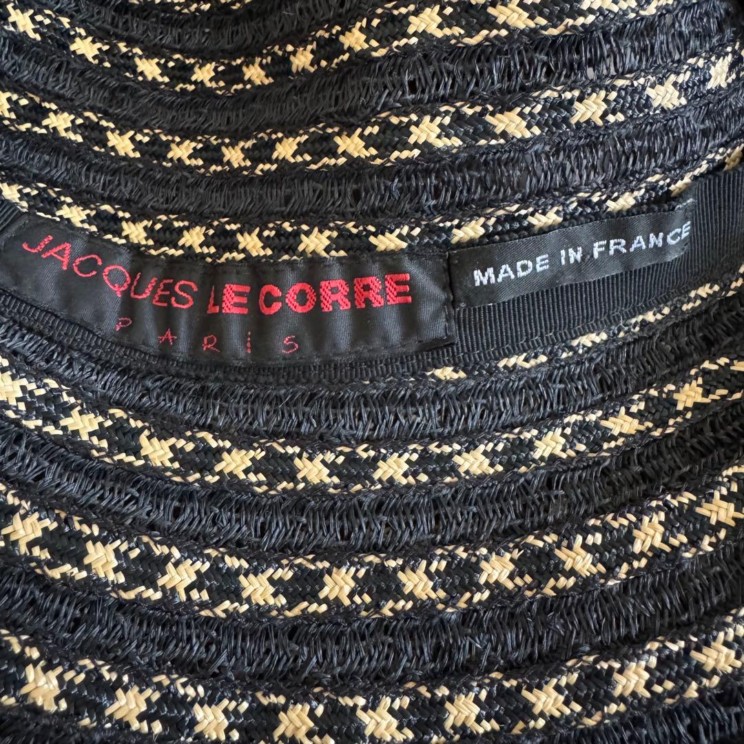 JACQUES LE CORRE ストライプ柄の広いつば麦わら帽子