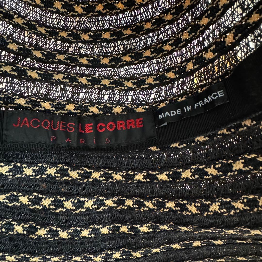 JACQUES LE CORRE ストライプ柄の広いつば麦わら帽子