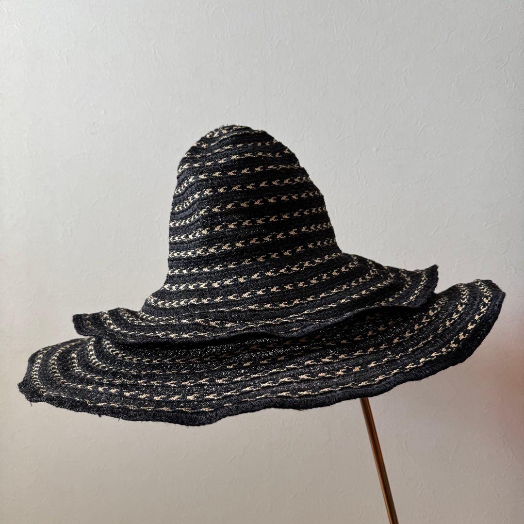 JACQUES LE CORRE ストライプ柄の広いつば麦わら帽子