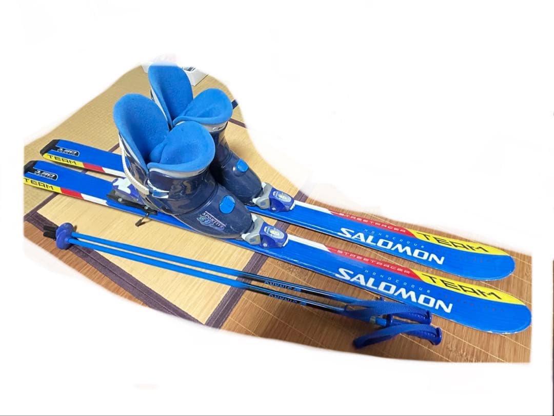 SALOMON TEAM スキー板 130cm 青　ブーツ　ストック　3点セット